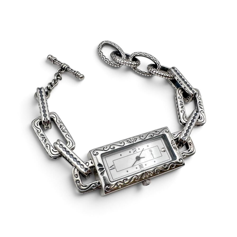 Brighton Naples Silver Etched Toggle Bracelet Watch Vintage